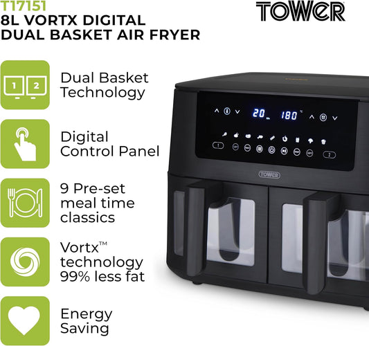 Tower T17151 8 Litre Digital Dual Basket Air Fryer