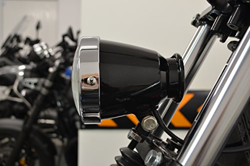Alchemy Parts 4.5" Retro Motorcycle Headlight, Gloss Black, H4 55W