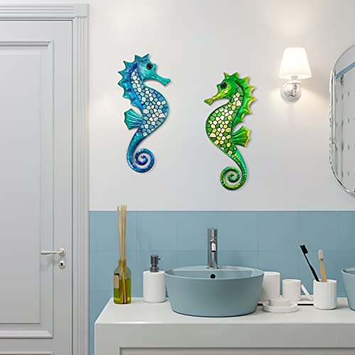 Hongland Seahorse Metal Wall Art 2 Pcs Mosaic Glass Coastal Garden Decor - view 6