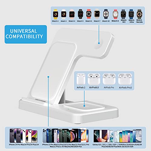Wireless Charger, Pugo Top 3 In 1 15W Fast Charging Station, 13, 12, White