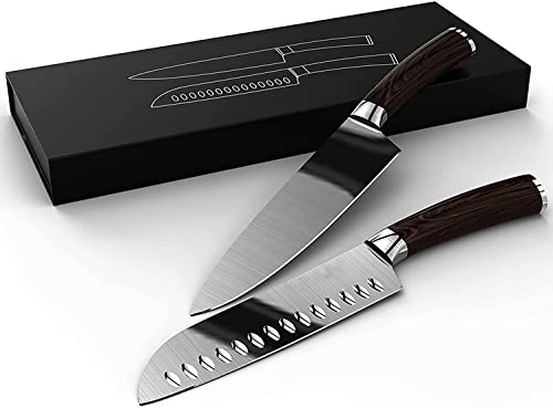 Enfmay Kitchen Knife Set, German High Carbon Steel, Chef & Santoku Knife, 2pc