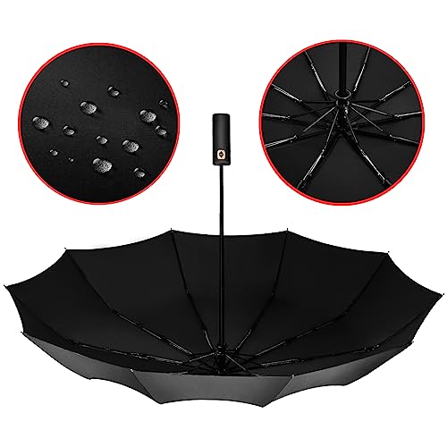 Yaneno Windproof Compact Travel Umbrella Automatic Black
