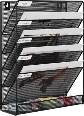 EasyPAG 6-Tier A4 Mesh Wall File Holder Mail Organiser Rack Black