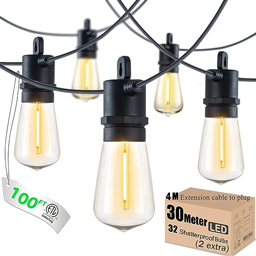 Festoon Lights Outdoor 30m 100ft IP65 32 LED 2700K Bulbs 4m Extension Cable - view 1