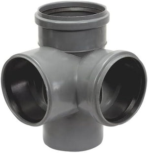 110mm 90 Degree Corner Branch Push-Fit Soil Pipe Fitting, Ring Seal, Grey PVC