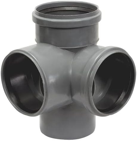 110mm 90 Degree Corner Branch Push-Fit Soil Pipe Fitting, Ring Seal, Grey PVC