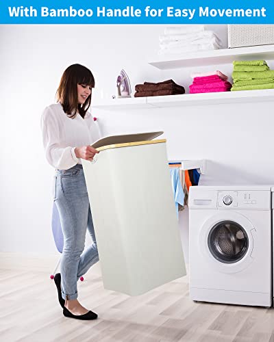efluky Laundry Basket 100L with Lid Bamboo Handles Foldable Light Grey - view 7