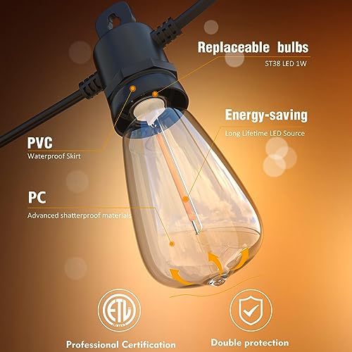 Festoon Lights Outdoor 30m 100ft IP65 32 LED 2700K Bulbs 4m Extension Cable - view 7