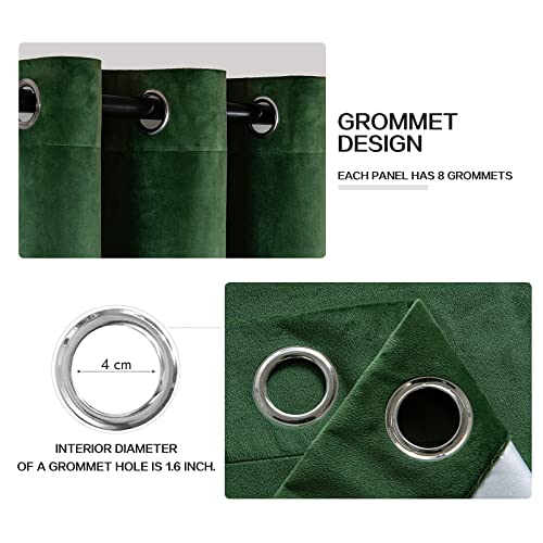 Miulee Velvet Blackout Curtains, Thermal Insulated, Dark Green, 2 Panels