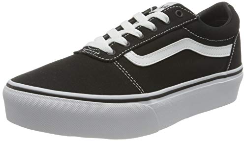 Vans Women's Ward Platform Canvas Sneaker Black White UK 2