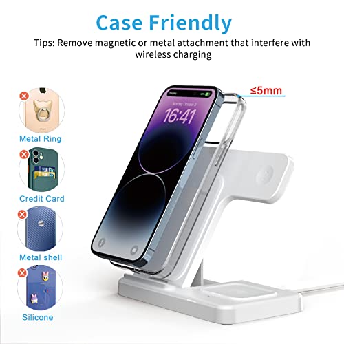 Wireless Charger, Pugo Top 3 In 1 15W Fast Charging Station, 13, 12, White