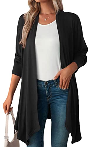 Winkeey Womens Lightweight Cardigan Long Sleeve Open Front Kimono Black XL - view 1