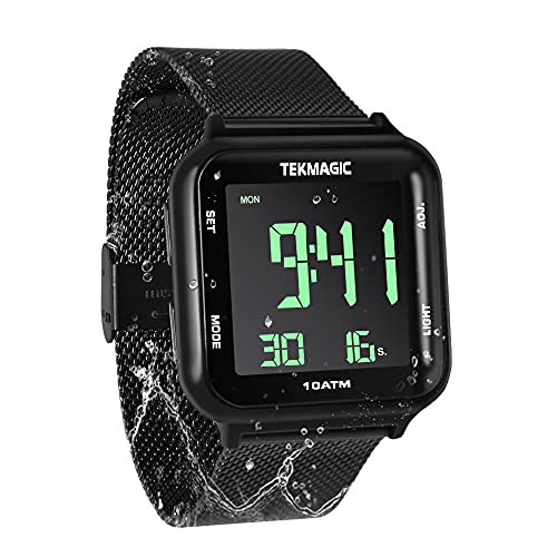 10 ATM Waterproof Submersible Digital Watch With Stainless Steel Watch Strap