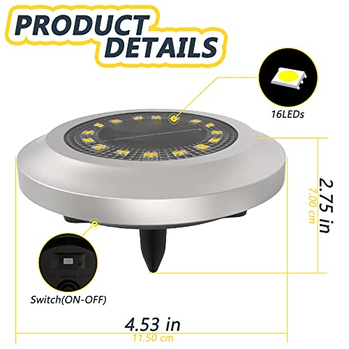 Solar Ground Lights 8 Pack 16 LED IP65 Waterproof Disk Path Lights Warm White - view 5