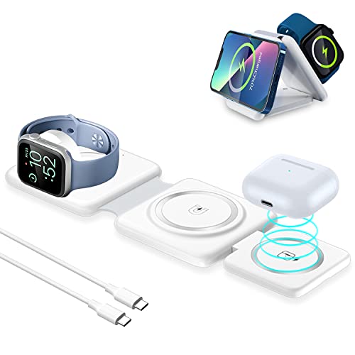 Peapolet 3 In 1 Wireless Charging Station, Foldable Portable Charger, White