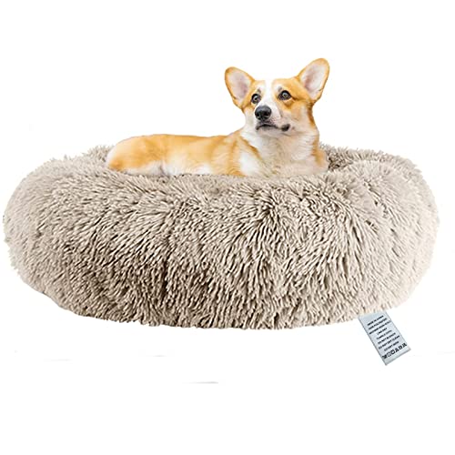 fireowl Calming Donut Pet Bed Plush Cuddler Beige Brown 60cm