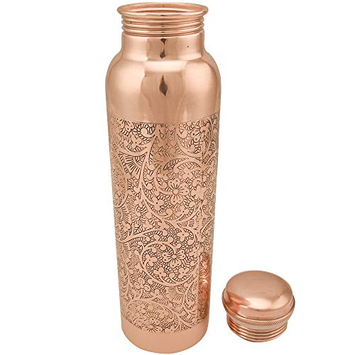 Vibranics Aquatic Copper Water Bottle 1L Ayurvedic Vessel Dark Embossed - view 6