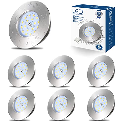 HiBay LED Downlights 6 x 5W IP44 6000K Cool White Brushed Chrome Slim 240V - view 1