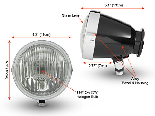 Alchemy Parts 4.5" Retro Motorcycle Headlight, Gloss Black, H4 55W