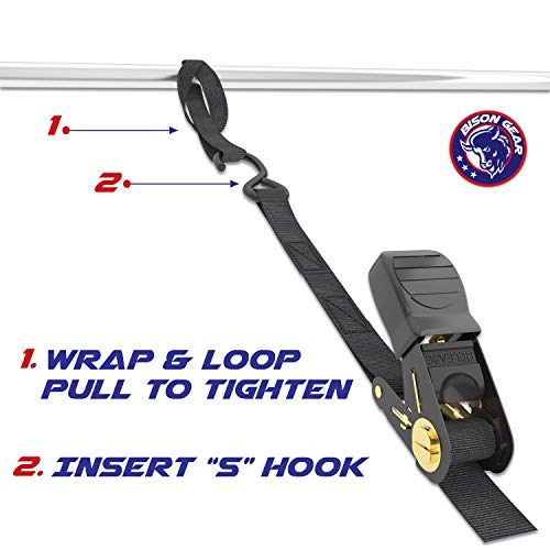 Ratchet Straps 20ft 6m 4 Pack 1000kg Heavy Duty Cargo Tie Down S Hooks Black - view 3