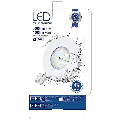 HiBay LED Downlights 6 x 5W IP44 6000K Cool White Brushed Chrome Slim 240V - view 14
