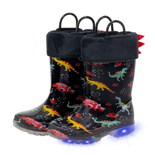Euxterpa Black Dinosaur Kids Wellies Waterproof UK Size 11