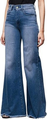 Women Wide Leg High Waisted Flared Jeans Retro Bootcut Denim Pants Blue 20