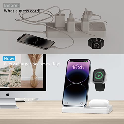 Wireless Charger, Pugo Top 3 In 1 15W Fast Charging Station, 13, 12, White