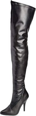 Pleaser Seduce-3000 Black PU Plain Stretch Thigh Boot - Size 3 UK - Black
