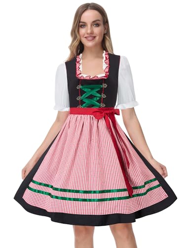 Scarlet Darkness Oktoberfest Dirndl Costume Black Red Plaid L