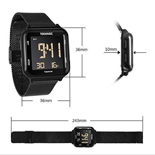 10 ATM Waterproof Submersible Digital Watch With Stainless Steel Watch Strap