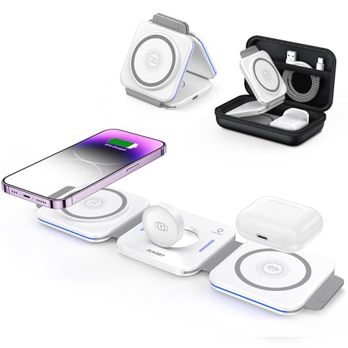 Zumsey 3-in-1 Foldable Magnetic Wireless Charger, White