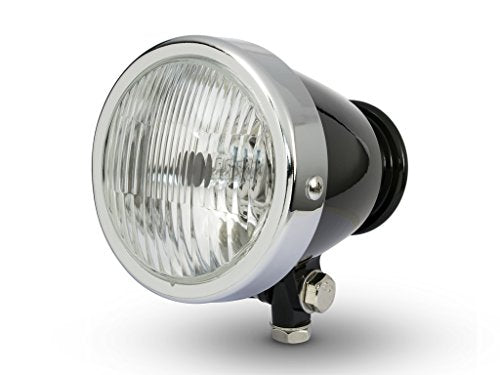 Alchemy Parts 4.5" Retro Motorcycle Headlight, Gloss Black, H4 55W