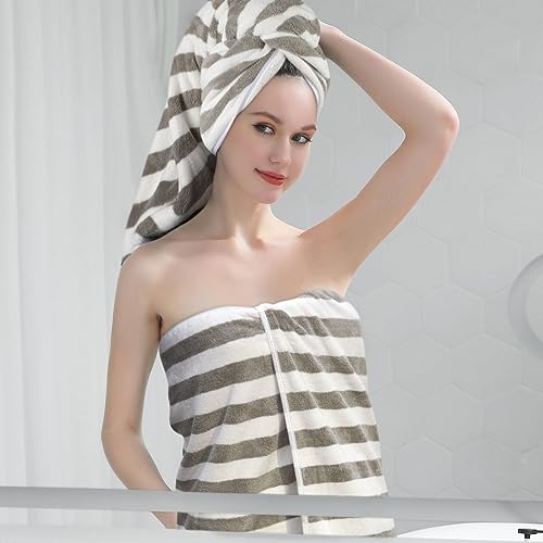 Vivote 2Pcs Microfibre Bath Towel, Super Soft Fluffy Striped, 80x152cm, Grey