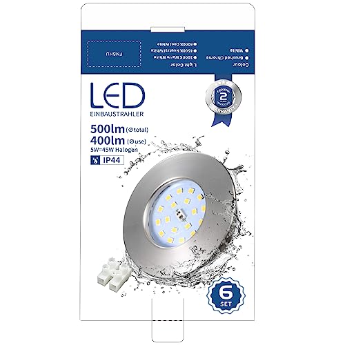 HiBay LED Downlights 6 x 5W IP44 6000K Cool White Brushed Chrome Slim 240V - view 12