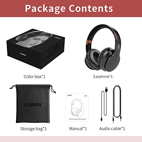 Lobkin Wireless Headphones Over Ear Bluetooth 5.3, Black Orange