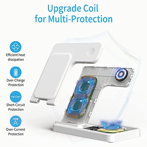 Wireless Charger, Pugo Top 3 In 1 15W Fast Charging Station, 13, 12, White