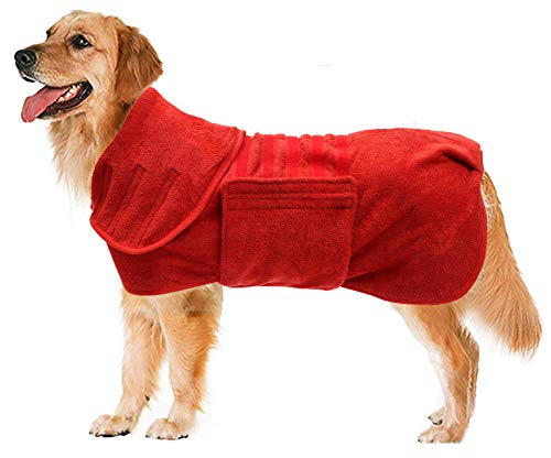 Geyecete Dog Drying Coat, Absorbent Fast-Dry Robe, Red, L