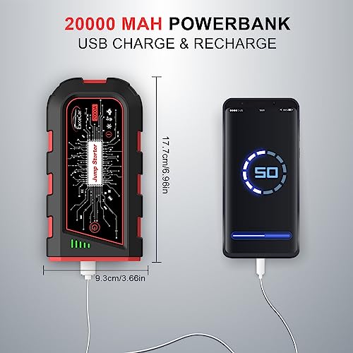 Y29S Jump Starter Power Pack 2000A 12V Lithium with Cables Red 8.0L Petrol - view 4