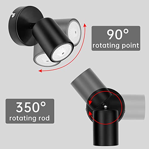Dehobo Wall Light Spotlight Indoor In Matt Black Adjustable, 6W, 2 Pack