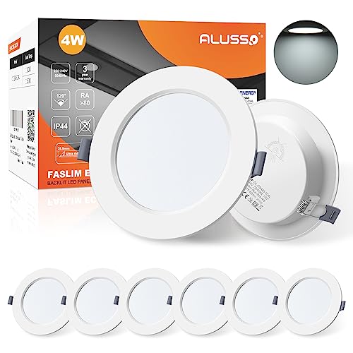Alusso LED Downlights 4W 6500K Cool White IP44 Ultra Slim Recessed 6 Pack - view 1