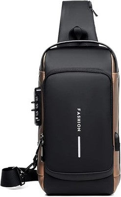 FANDARE Anti Theft Sling Chest Bag Mens Crossbody USB Port Black Brown