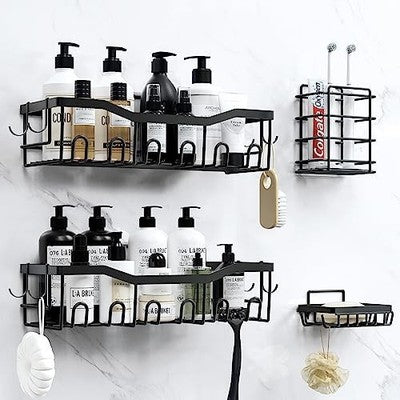 kitnice Bathroom Shelves Adhesive Shower Caddy 4 Pack Black No Drill