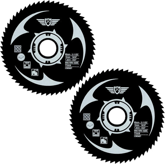 Topstools 85mm 60T HSS Saw Bla d es 15mm Bore 2 Pack for Worx Bosch Makita