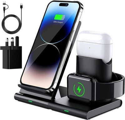 3-in-1 Wireless Charging Station Qi Fast Charger for iPhone/Watch/AirPods