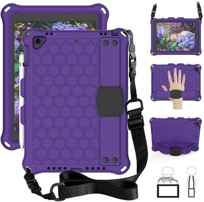 GrimClub iPad 10.2 9/8/7 Kids EVA Case Pencil Holder Stand Strap Purple