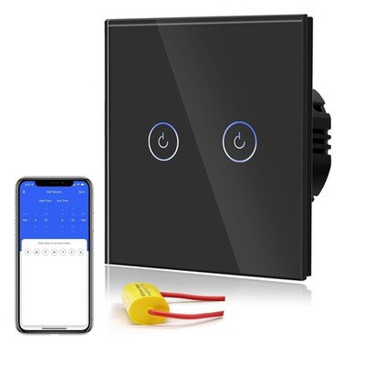 BSEED Smart WiFi Touch Light Switch 2 Gang 1 Way Black Tuya Alexa No Neutral