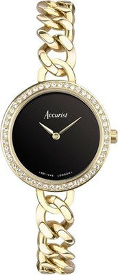Accurist Ladies 28mm Quartz Watch Black Dial Gold Stainless Steel Bracelet