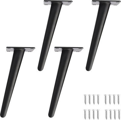 WingFly 4Pcs Metal Furniture Legs Black 25cm Modern Cone Slant Desk Bed