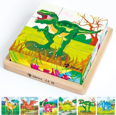 Japace Wooden Cube Puzzle 3D For Kids 2-4 Years - Dinosaur Design